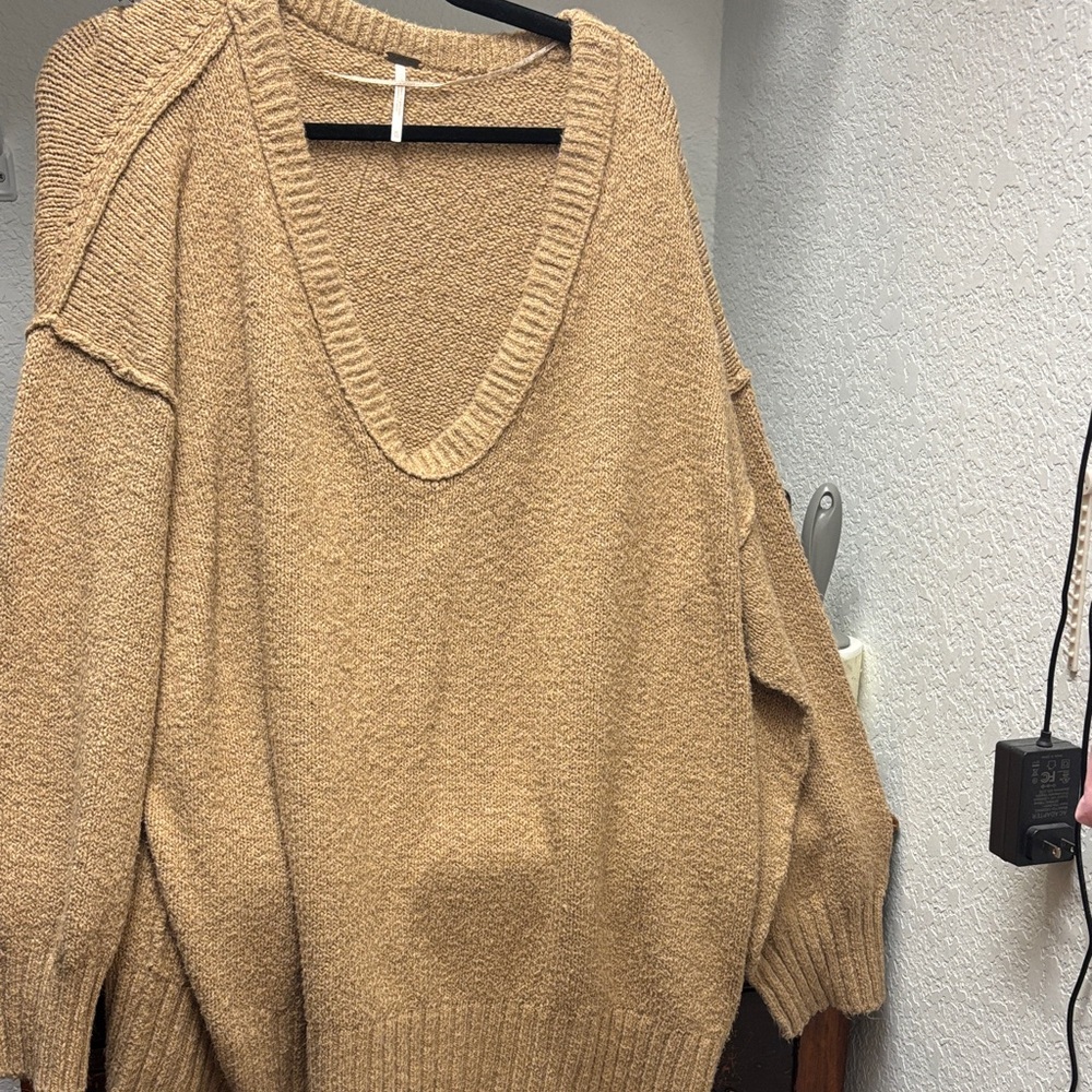 Free People Camel V-Neck Sweater
